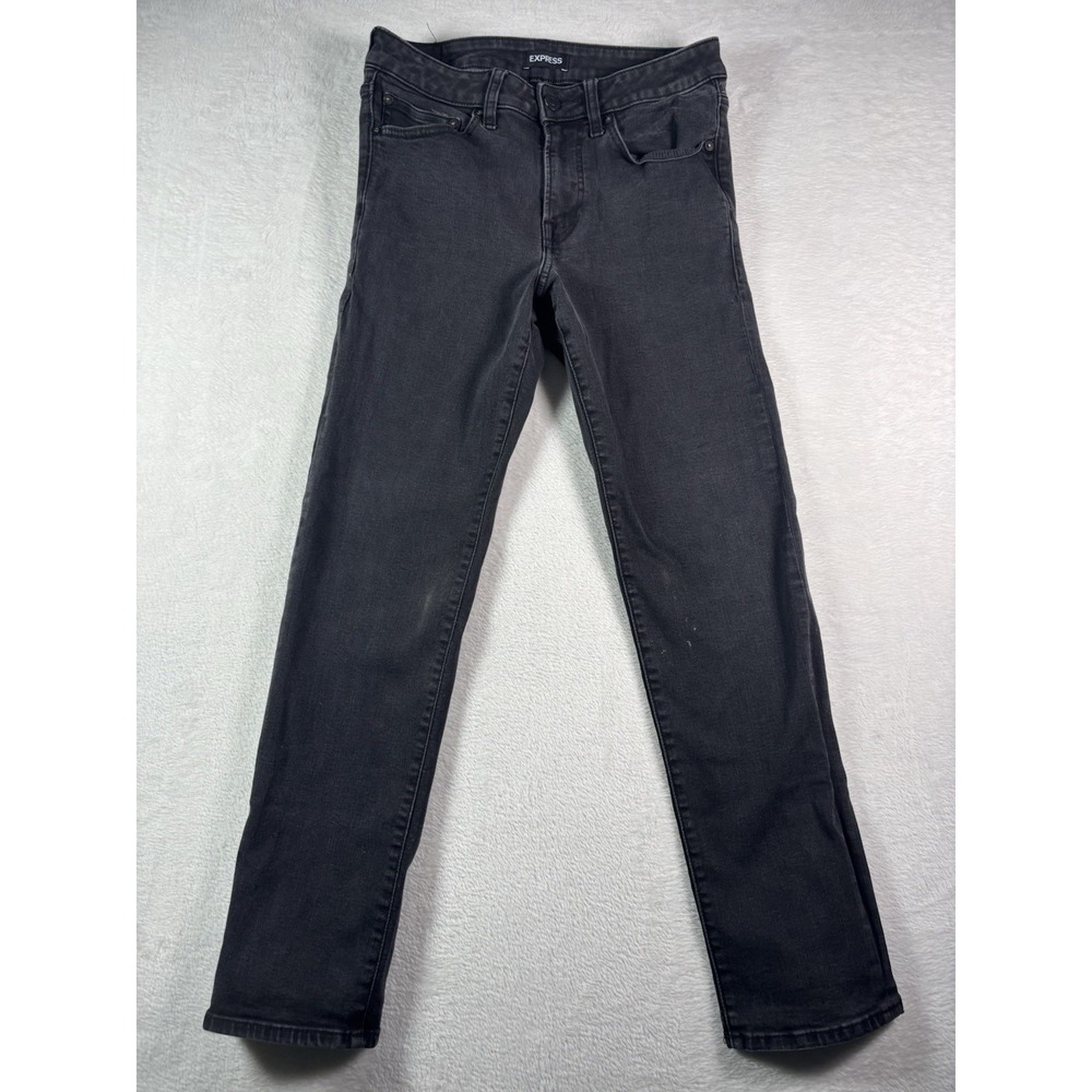 Express Mens Black Jeans 30x30 Slim Straight Black Denim Stretch Pants